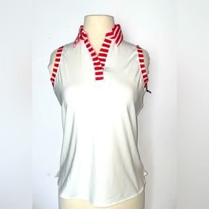 Belyn Key White and Red Striped Sleeveless Top